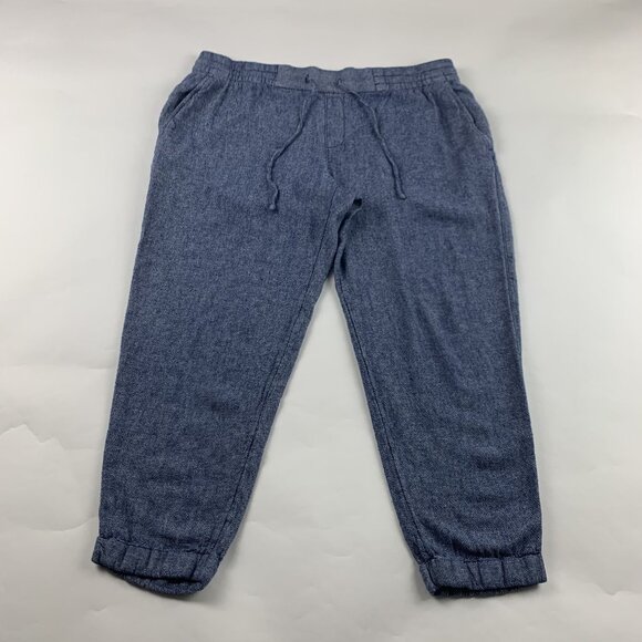 Old Navy Blue Chambray Linen Blend Slim Leg Ankle Pants L - Picture 1 of 6